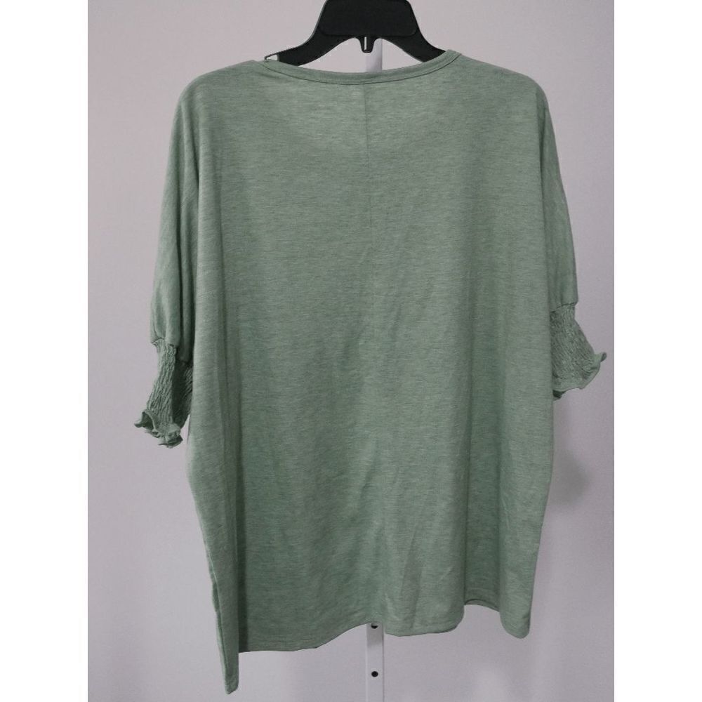 Women's Smocked Flounce Sleeve Round Neck Top #2053-D5 - Picture 3 of 8